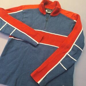 Nike ACG Mens Wool Quarter Zip Sweater Blue Red Colorblock Thermal Layer 2 Large